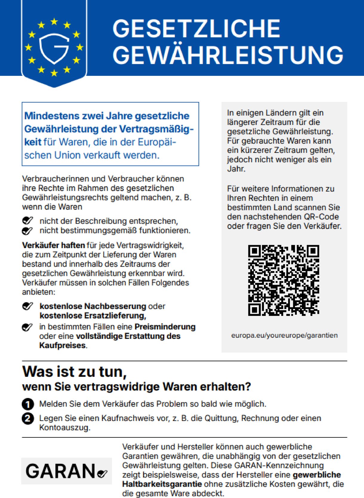 Harmonisierte EU-Mitteilung „Gesetzliche Gewährleistung“, Text siehe unten.
