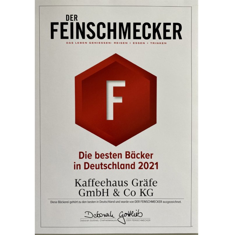 Urkunde DER FEINSCHMECKER – Die besten Bäcker in Deutschland 2021, Kaffeehaus Gräfe GmbH & Co. KG